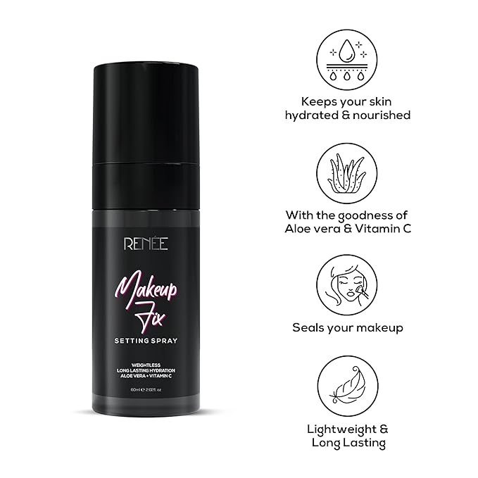 RENEE Makeup Fixer Setting Spray 60ml, Infused With Aloe Vera & Niacinamide, Prevents Cracks, Minimizes Pores & Fine Lines