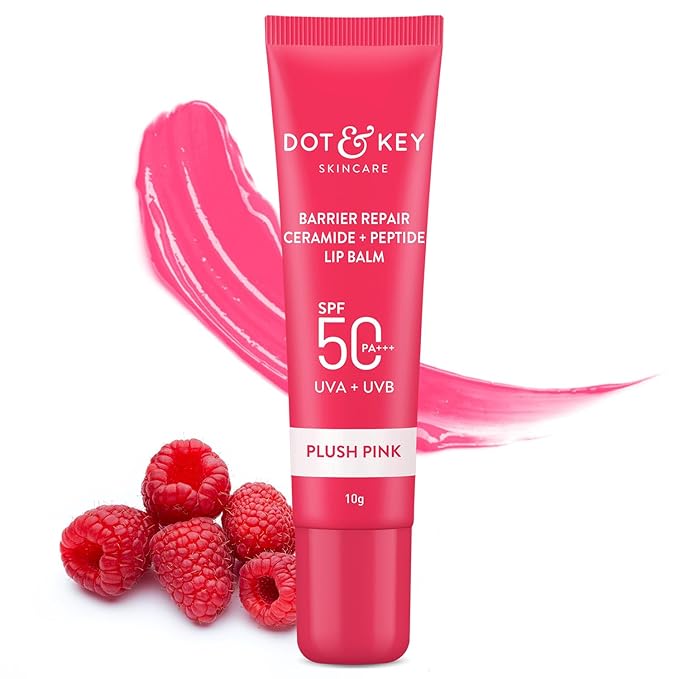 Dot & Key Ceramide & Peptide Barrier Repair Lip Balm SPF 50, PA+++ |Plush Pink | UVA/UVB Lip Protection 10gm