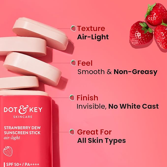 Dot & Key Strawberry Dew Spf 50 Sunscreen Stick On-The-Go Spf 50 Pa+++, Broad Spectrum, Uva/Uvb Rays Protection With Hyaluronic & Ceramide Normal Skin