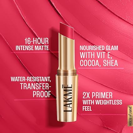 LAKMÉ 9To5 Primer + Matte Lip Color Mp2 Ruby Rush, 3.6 G