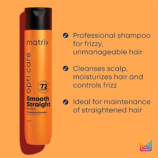 Matrix Opti.Care Professional Shampoo for Salon Smooth Straight Hair | Control Frizzy Hair for up to 4 Days | With Shea Butter | No Added Parabens | (350 ml)