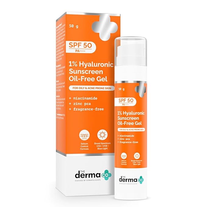 The Derma Co 1% Hyaluronic Sunscreen Oil-Free Gel Spf 50 Pa++++ I For Oily, Acne-Prone Skin