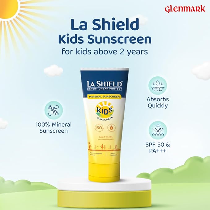 La Shield Kids Sunscreen Gel SPF 50 PA+++|100% Mineral Sunscreen|For kids above 2 years age|Enriched with Vitamin E & Hyaluronic Acid