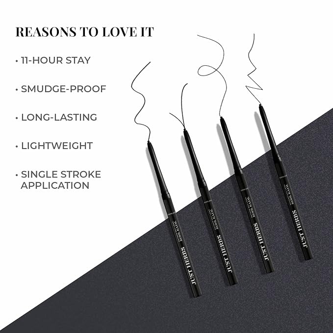 Just Herbs Retractable 2 in 1 Herbal Eyeliner + Kajal with Almond Oil & Vitamin E, 11 Hour Stay, Singlestroke, Smudgeproof & Fadeproof - Black 0.3g