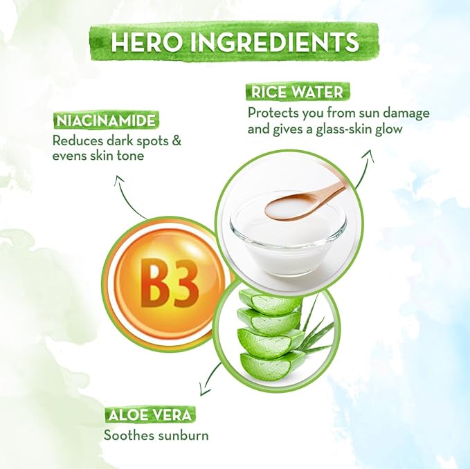 Mamaearth Rice Water Dewy Sunscreen with SPF 50 PA++++ | UVA & UVB Protection | Tan Protection | Gives Glass Skin Glow 50gm