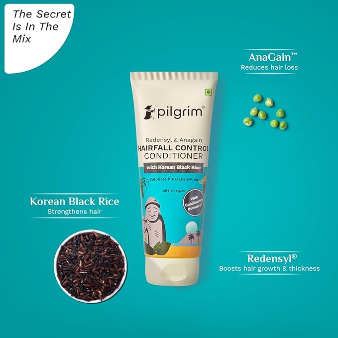 Pilgrim Anti Hairfall Conditioner with Redensyl & Anagain 200ml | Hairfall control conditioner with Black Korean Rice | Paraben & Silicone-Free