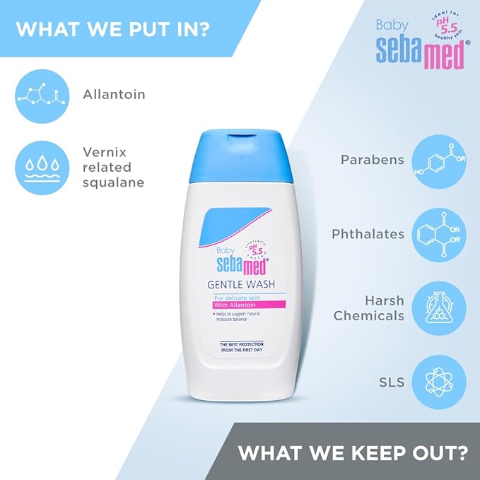 Sebamed Baby Gentle Wash 200 ml|pH 5.5| Body Wash|Soap Free|Tear Free