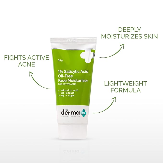 The Derma Co 1% Salicylic Acid Oil-Free Face Moisturizer with Oat Extract for Active Acne - 50g