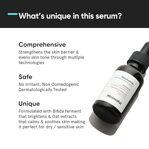 Minimalist 5% Niacinamide Face Serum for Clear Glowing Skin, Reduces Dullness, Hydrates & Repairs Skin with Vit B3 & Hyaluronic Acid, Day & Night Serum for Dry & Sensitive Skin, For Women & Men,30 ml