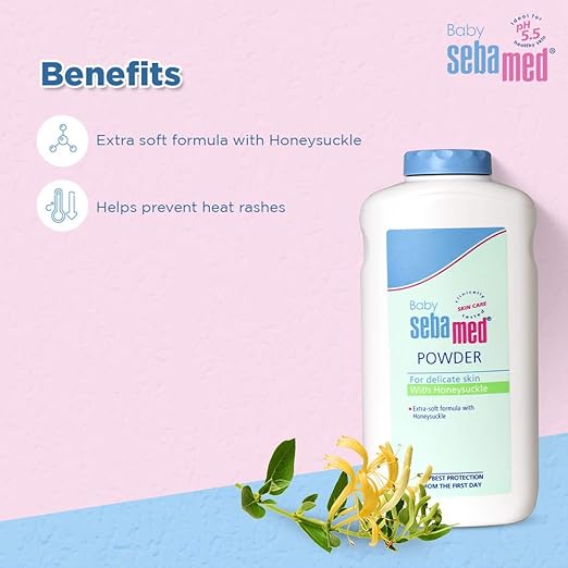 Sebamed Baby Powder with Honeysuckle|Ideal for prickly heat | Keeps newborn’s skin fresh | 200 gm