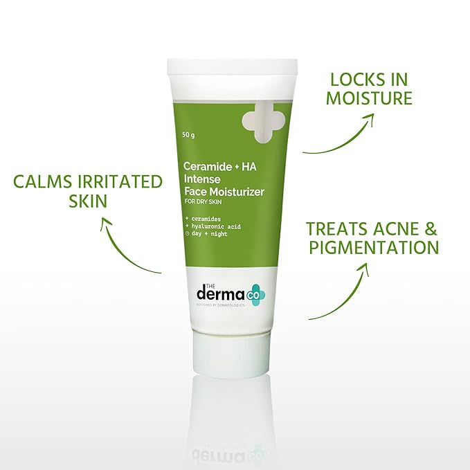 The Derma Co Ceramide + HA Intense Moisturizer with Hyaluronic Acid for Dry Skin Repairs Dry & Dull Skin | Locks In Moisture