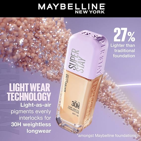 Maybelline New York Super Stay Lumi Matte Liquid Foundation, 30 HR Long Lasting yet Lightweight, 220, 35ml