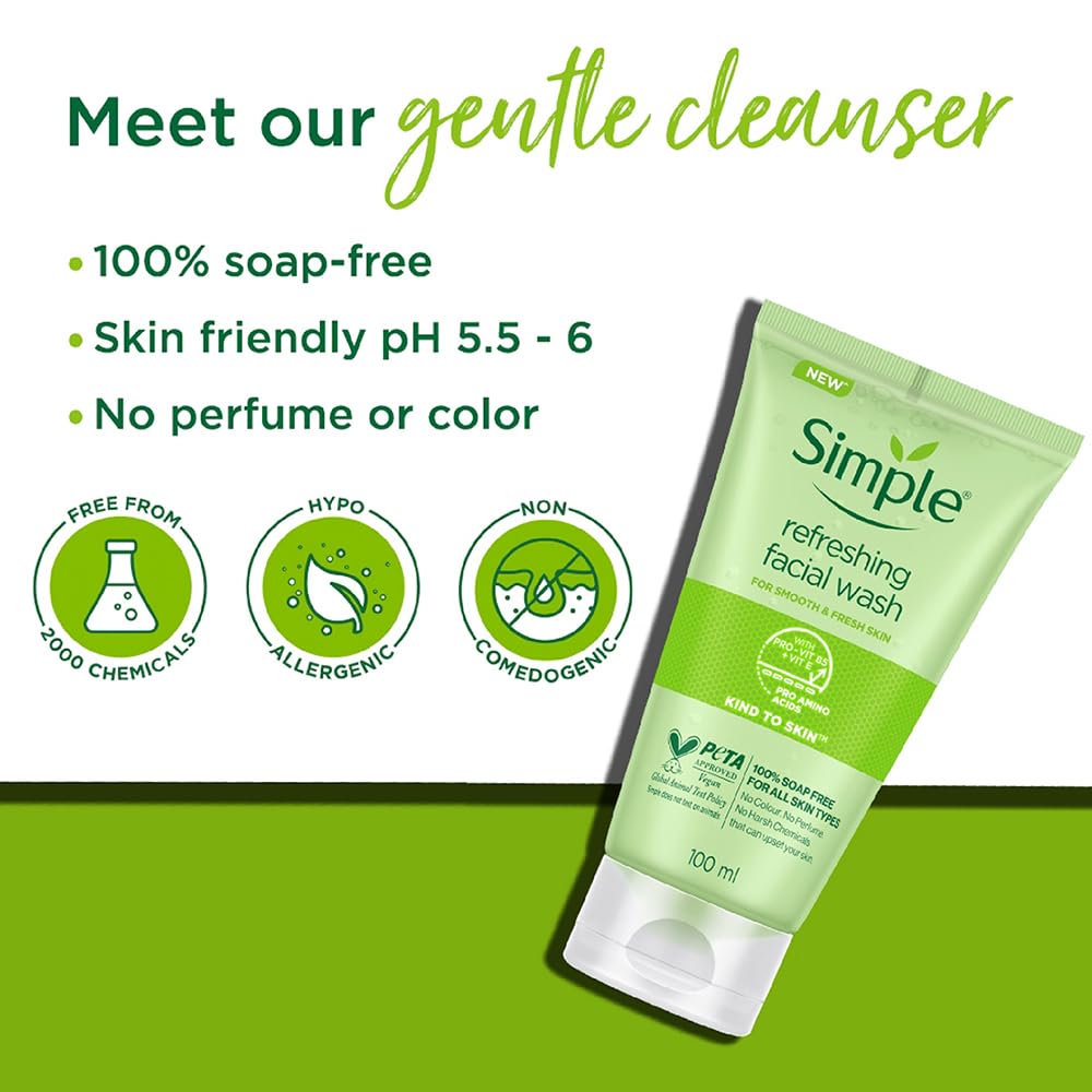 Simple Kind To Skin Refreshing Facial Wash 100 ml | 100% Soap-Free Facewash