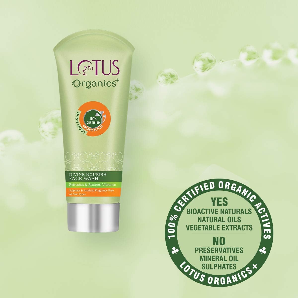 Lotus Organics+ Divine Nourish Face Wash | Sulphate Free | Gentle Cleaning | 100% Certified Organic Irish Moss | All Skin Types 100 ml