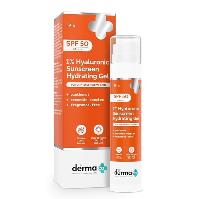 The Derma Co 1% Hyaluronic Sunscreen Hydrating Gel SPF 50 PA++++ I For Dry, Sensitive Skin | Lightweight Texture