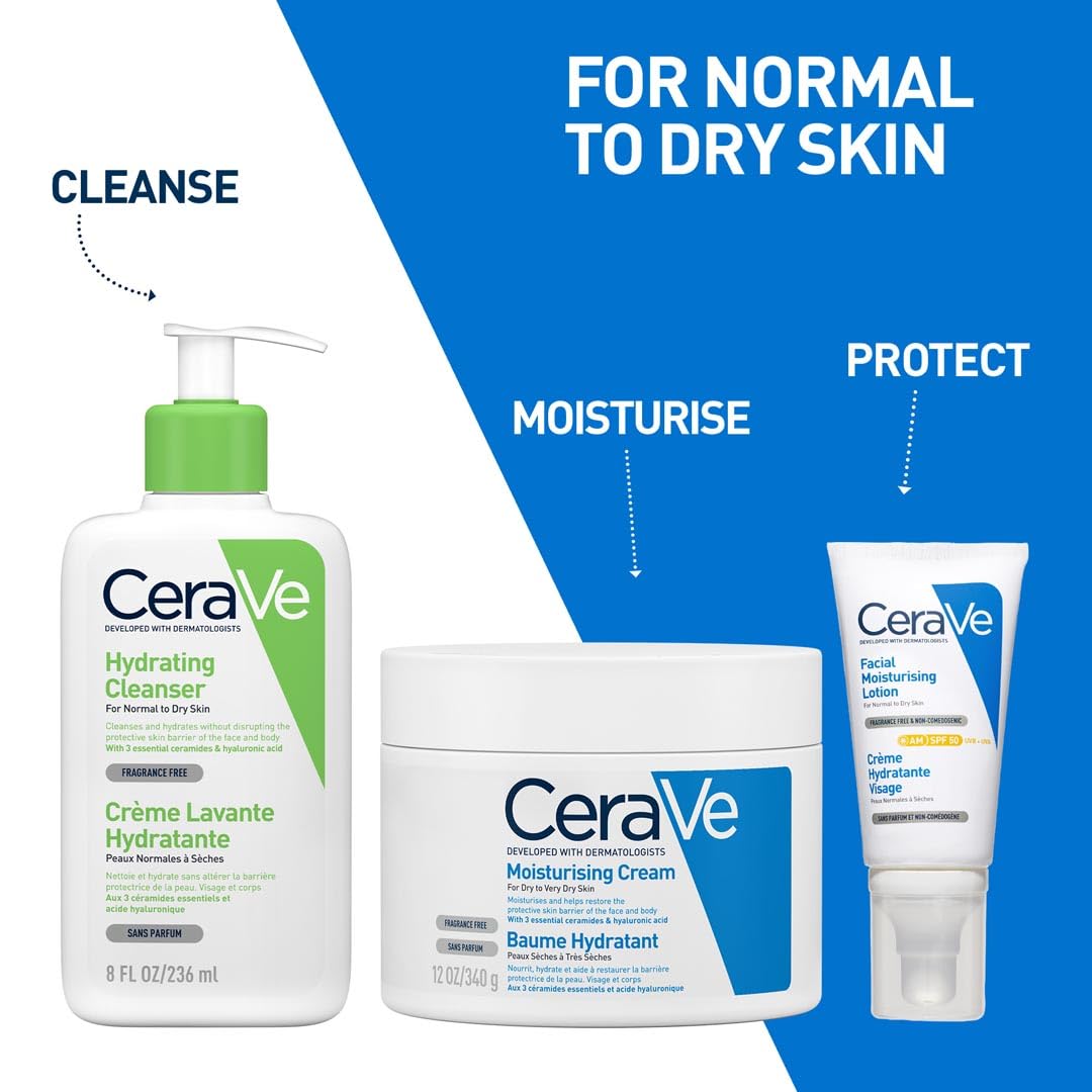 CeraVe AM Facial Moisturizing Lotion for Normal to Dry Skin, Sunscreen SPF 50, with Ceramides, Niacinamide & Hyaluronic acid 52ml