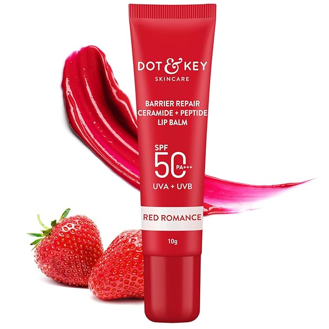 Dot & Key Ceramide & Peptide Barrier Repair Lip Balm SPF 50, PA+++ | Red Romance | UVA/UVB Lip Protection 10gm
