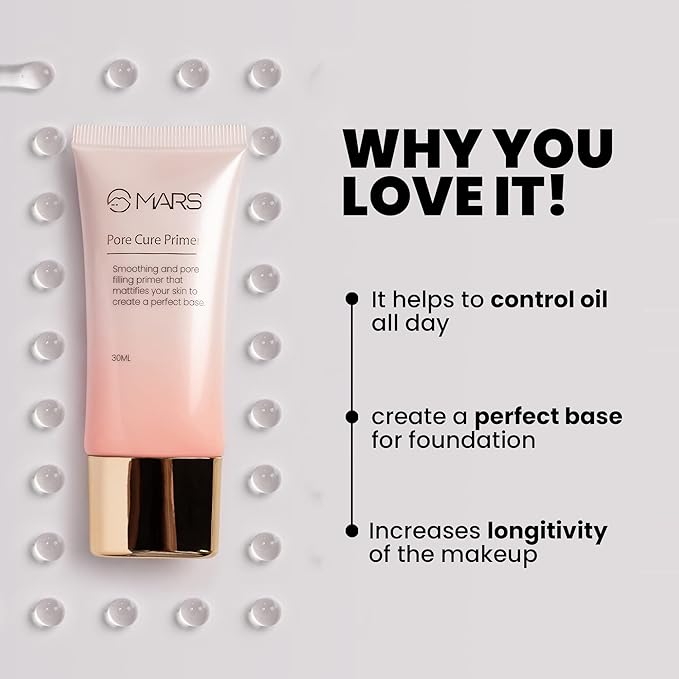 MARS Pore Cure Long Lasting Makeup Primer, Transparent, 30 ml