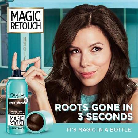 L'Oreal Paris Instant Root Concealer Spray, Ideal for Touching Up Grey Root Regrowth, Magic Retouch, 2 Dark Brown, 75ml