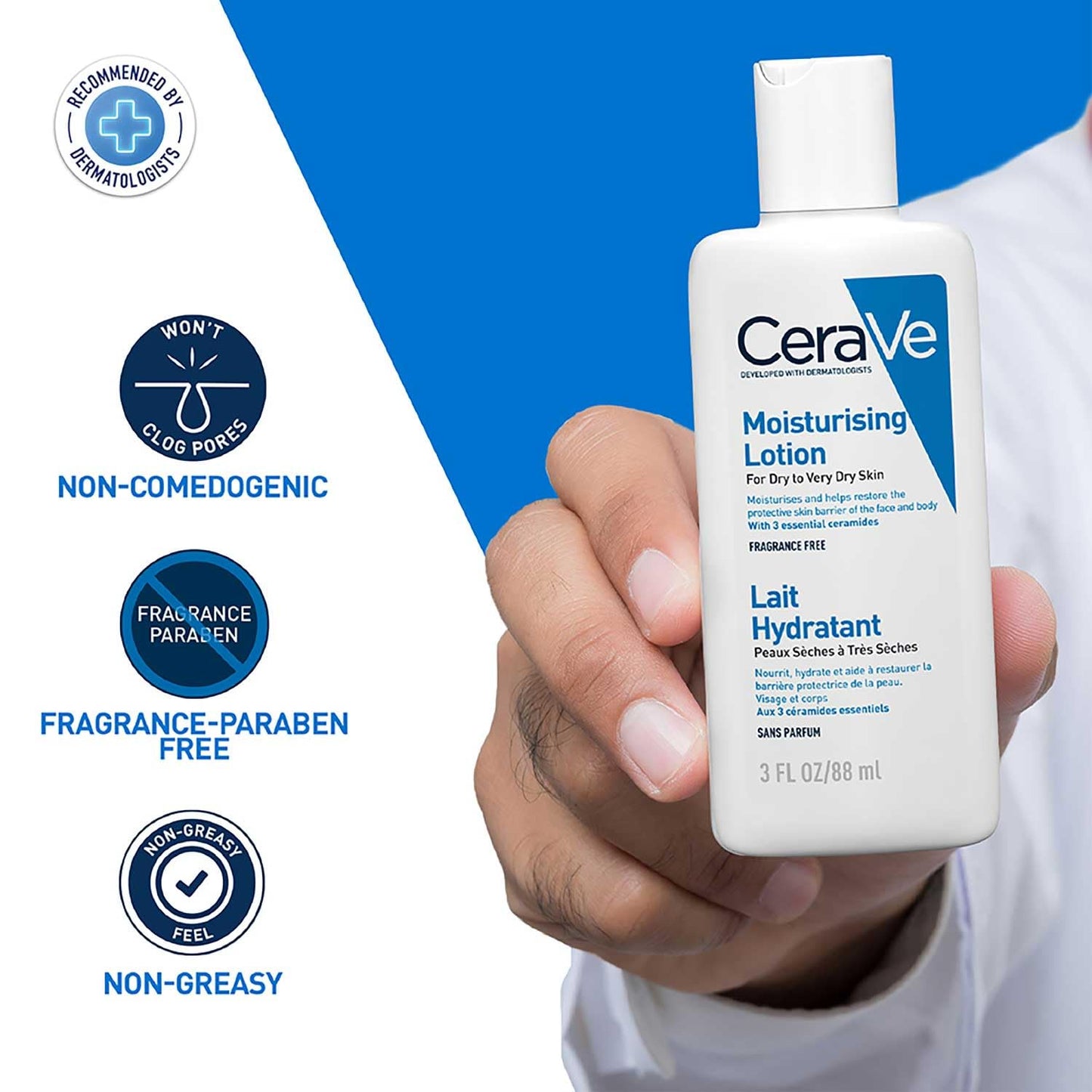 CeraVe Moisturizing Lotion For Dry Skin (88ml) - Formulated With 3 Essential Ceramides And Hyaluronic Acid | Non-Comedogenic, Oil Free
