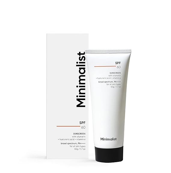 Minimalist Sunscreen SPF 60 PA ++++ | For Sensitive Skin | Pregnancy Safe | Photo stable | Broad Spectrum Sunscreen SPF 50+ With Potent Antioxidants & Advanced Filters | No White Cast | Non Irritant | 50 gm