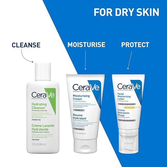 CeraVe Hydrating Cleanser For Normal To Dry Skin (88ml) - Non-Foaming Face Wash with Hyaluronic Acid And Ceramides | Non-Comedogenic, Non-Irritating