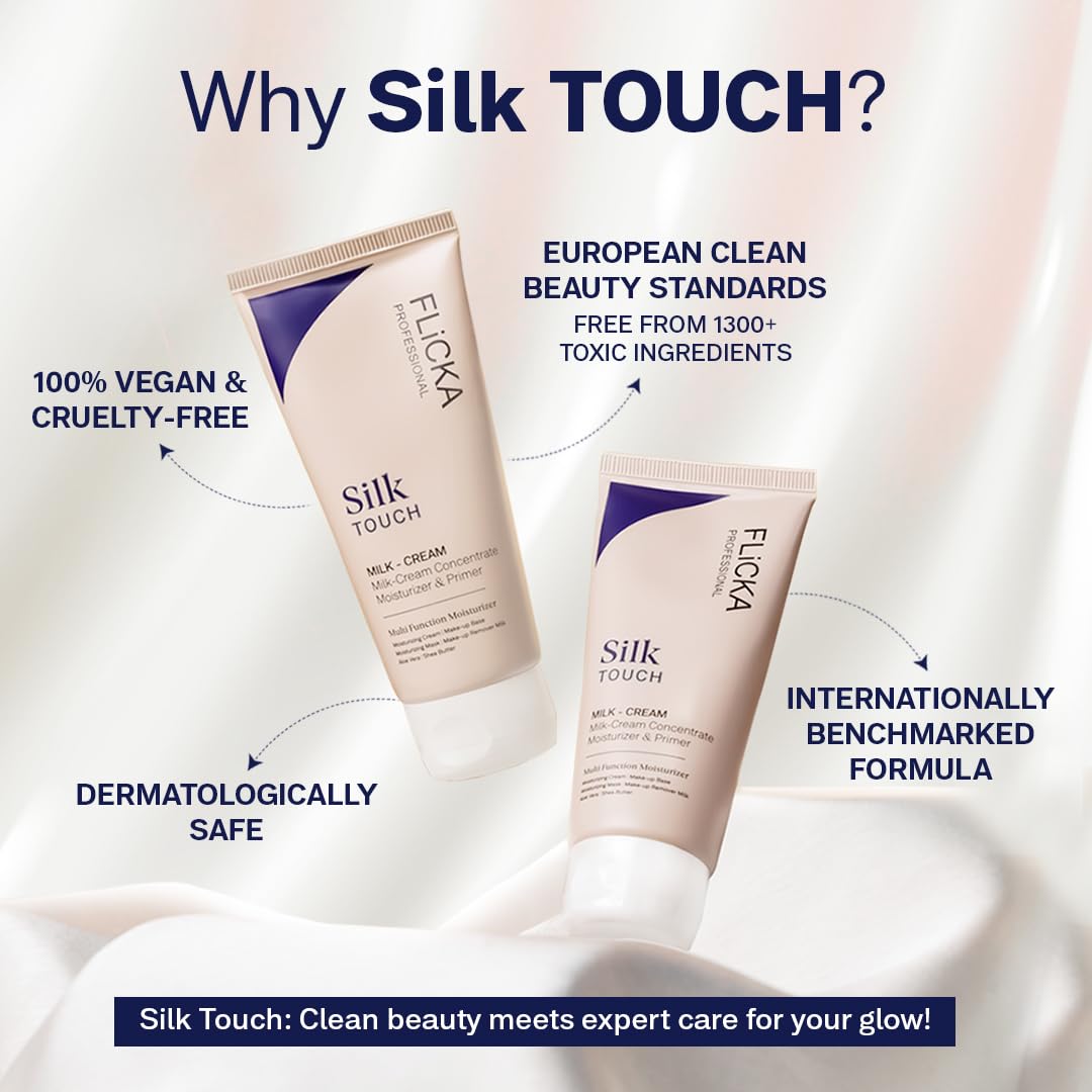 FLiCKA Silk Touch 3 in 1 Moisturizer and Primer for Face, Hydrating, Lightweight, Long-Lasting, Pore Minimizerr, Dermatologically Tested, Makeup Base, 60g | Cruelty-Free