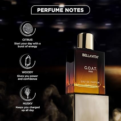 Bella Vita Luxury G.O.A.T Man Eau De Parfum Perfume with Bergamot, Patchouli & Vetiver|Premium, Long Lasting Spicy & Woody Fragrance for Men, 100 ML