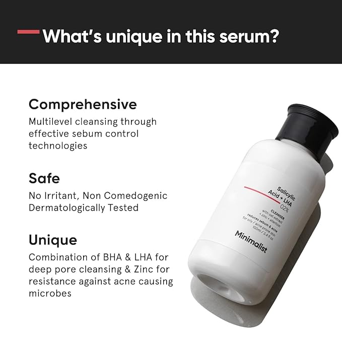 Minimalist Anti-Acne Salicylic Acid 2% Face Wash For Oily & Acne Prone Skin | With LHA for Pore Cleansing, Oil Control & Sebum Regulation | Sulfate-Free 100ml
