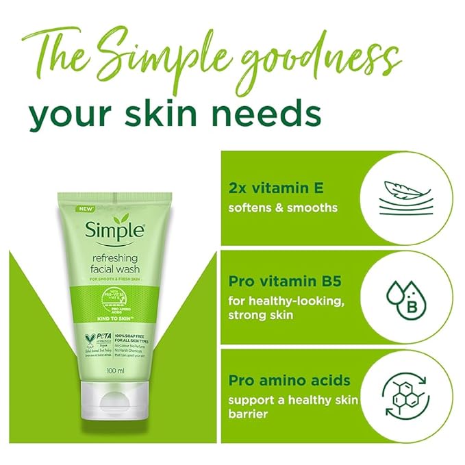 Simple Kind To Skin Refreshing Facial Wash 100 ml | 100% Soap-Free Facewash