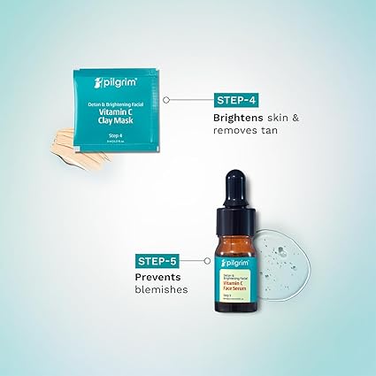 Pilgrim Vitamin C Detan & Brightening Facial Kit with Australian Kakadu Plum | Reduces Tan, Smoothens & Brightens Skin