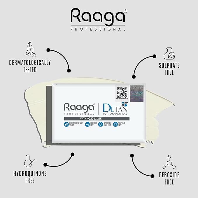 Raaga Professional De-Tan Pack with Kojic, Lactic Acid & Arbutin | Tan Removal Cream 72gm