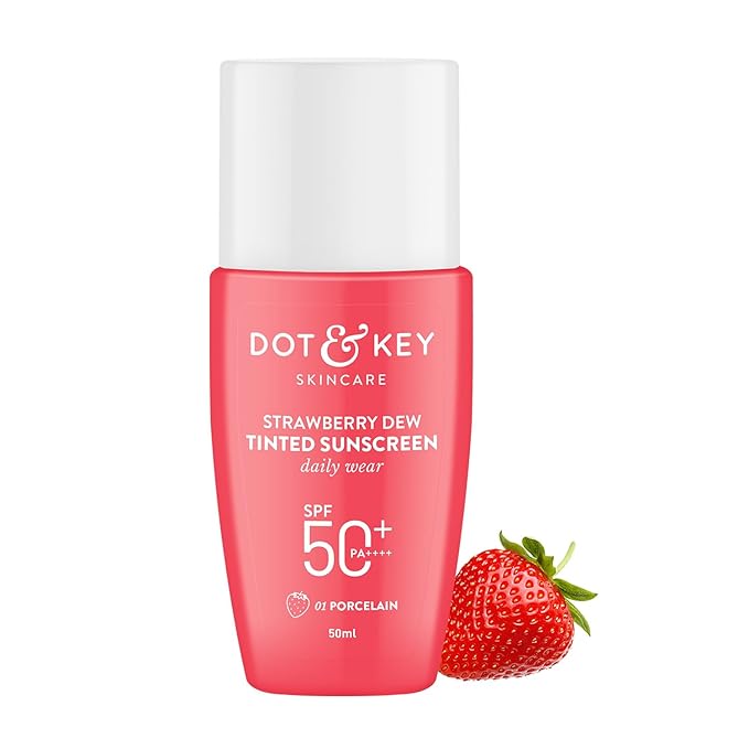 Dot & Key Strawberry Dew Tinted Sunscreen SPF 50+ Pa++++ - 01 Porcelain | Protection Against UA/UB | Broad Spectrum, Water & Sweat resistant | For All Skin Types | 50ml