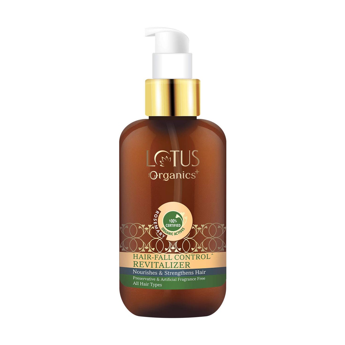 Lotus Organics+ Hair Fall Control Revitalizer | 100% Certified Organic Rosemary & Red Onion | Reduces Split Ends & Frizz | Strengthens & Adds Shine | Sulphate & Paraben Free