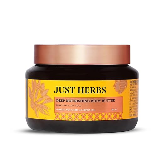 Just Herbs 24K Gold with Pure Ghee Deep Nourish Body Butter Cream for Anti Ageing | Improve Skin Elasticity | Reduce Dullness & Blemishes
