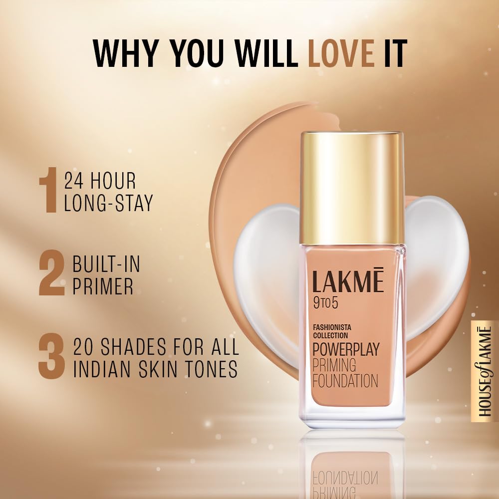 Lakme 9 to 5 Primer + Matte Perfect Cover Liquid Foundation, W240 Warm Beige, Natural Matte Finish