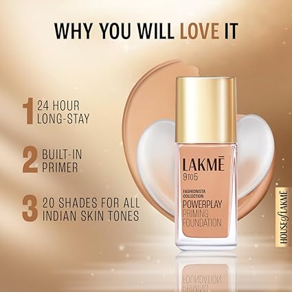 Lakme 9 To 5 Primer + Matte Perfect Cover Foundation - C100 Cool Ivory (25ml)