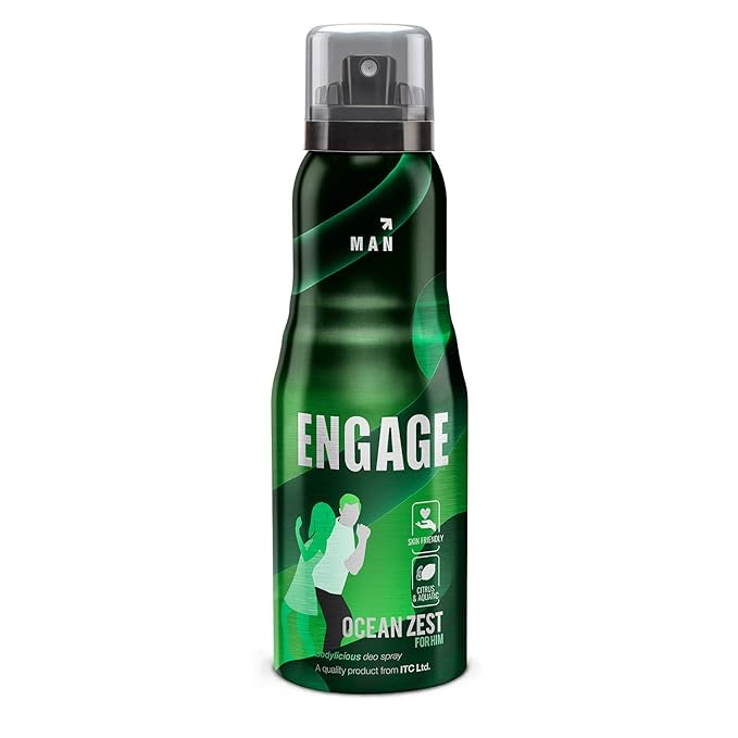 Engage Ocean Zest Deodorant for Men, Citrus and Aquatic, Skin Friendly Deo, 165ml Body Spray