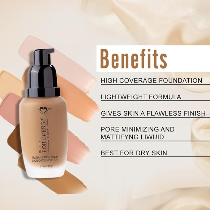 Daily Life Forever52 Ultra Definition Liquid Foundation (Honey- 014,Medium to Fair Shade with Yellow Undertone) Long Lasting Matte Full Coverage Flawless Weightless