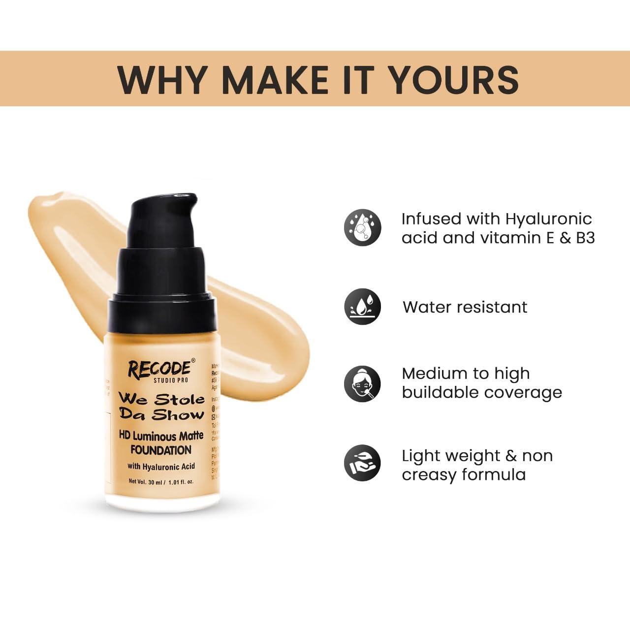 Recode HD Luminous Matte Foundation 30 Ml BHARAT 02