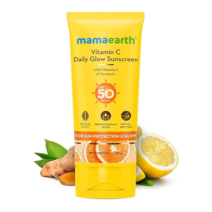 Mamaearth Vitamin C Daily Glow Sunscreen with Vitamin C & Turmeric | For Sun Protection, Tan Protection & Glow | SPF 50