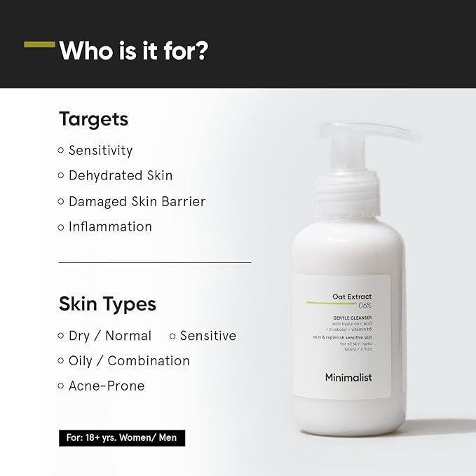 Minimalist Gentle Face Wash With 6% Oat Extract & Hyaluronic Acid For Sensitive Skin (Dry to Normal) Sulphate Free