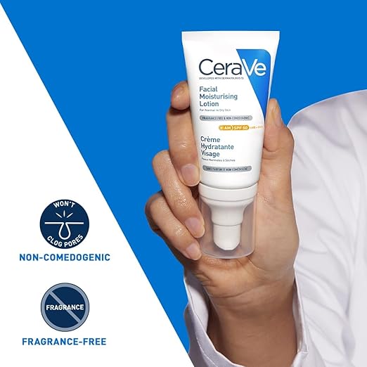 CeraVe AM Facial Moisturizing Lotion for Normal to Dry Skin, Sunscreen SPF 50, with Ceramides, Niacinamide & Hyaluronic acid 52ml