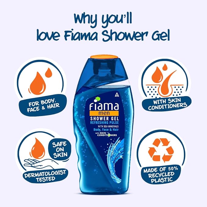 Fiama Men Body Wash Shower Gel Refreshing Pulse, 250ml, Body Wash for Men with Skin Conditioners & Sea Minerals for Soft & Refreshed Skin, Mens Moisurising Bodywash for Dry Skin