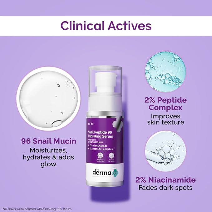 The Derma Co Snail Peptide 96 Hydrating Serum with Niacinamide & Peptide Complex for Smooth & Moisturized Skin