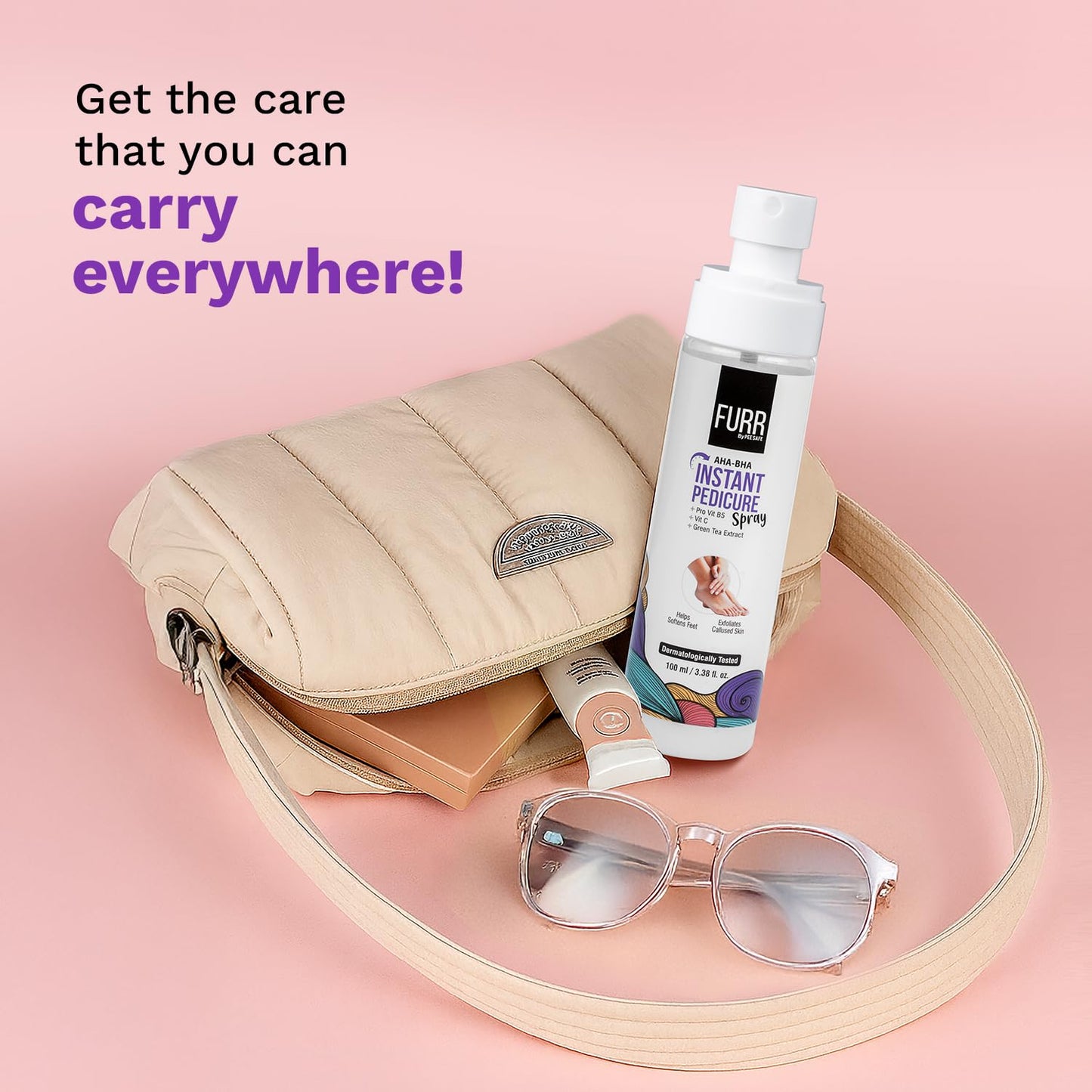 Furr Instant Pedicure Spray with AHA BHA, 2% Salicylic Acid | Salon-like Pedicure in 30 Seconds | With Vitamic C & Alpha-Arbutin for Smooth, Soft & Radiant Feet | Callus Remover Spray | Foot Scrubber | 100 ml