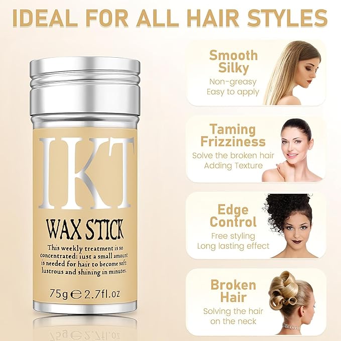 IKT Hair wax stick, hair wax stick, wax stick for hair, hair finishing stick, broken hair cream finishing sticks, styling pomade for small, flying away, broken hair, 75 g