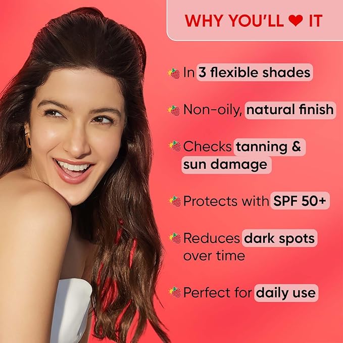 Dot & Key Strawberry Dew Tinted Sunscreen SPF 50+ Pa++++ - 01 Porcelain | Protection Against UA/UB | Broad Spectrum, Water & Sweat resistant | For All Skin Types | 50ml