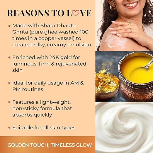 Just Herbs 24K Gold with Pure Ghee Deep Nourish Body Butter Cream for Anti Ageing | Improve Skin Elasticity | Reduce Dullness & Blemishes