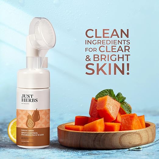 Just Herbs Brightening Foaming Face Wash With Vitamin C, Papaya and Lemon for Dark spot Reduction and Clear Skin - 100ml